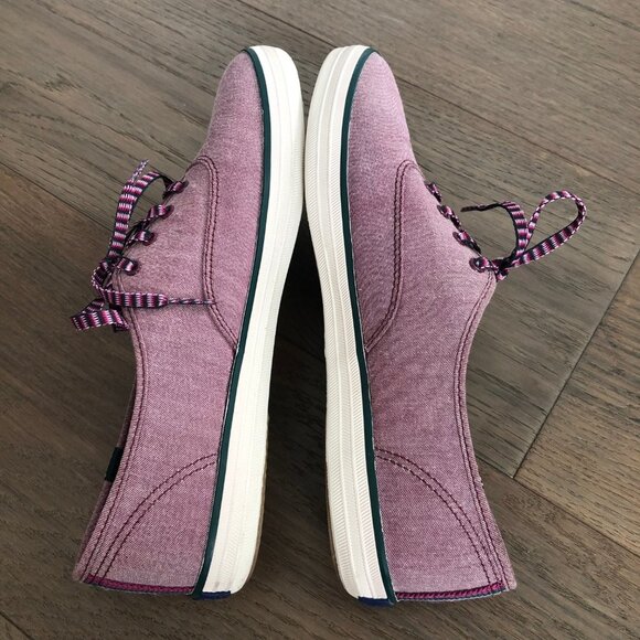 Keds Canvas Lace Up Denim Sneakers Prpl Pink w Teal Trim + Striped Laces Sz 9.5 - Picture 5 of 12